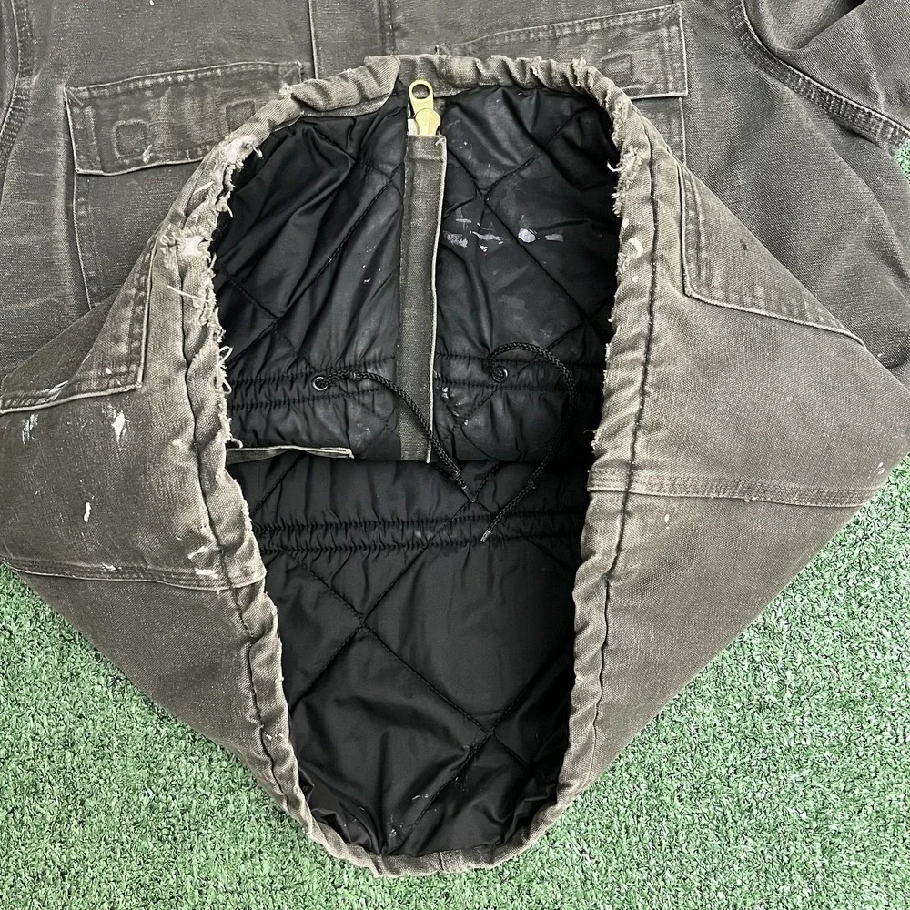 VTG Carhartt Jacket Large Green C26 MOS Distressed Faded Detroit Made in USA